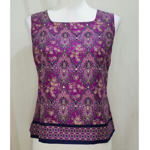 Petite Sophisticate Vintage Y2K Sleeveless Silk Sequin Floral Print Blouse, 4P